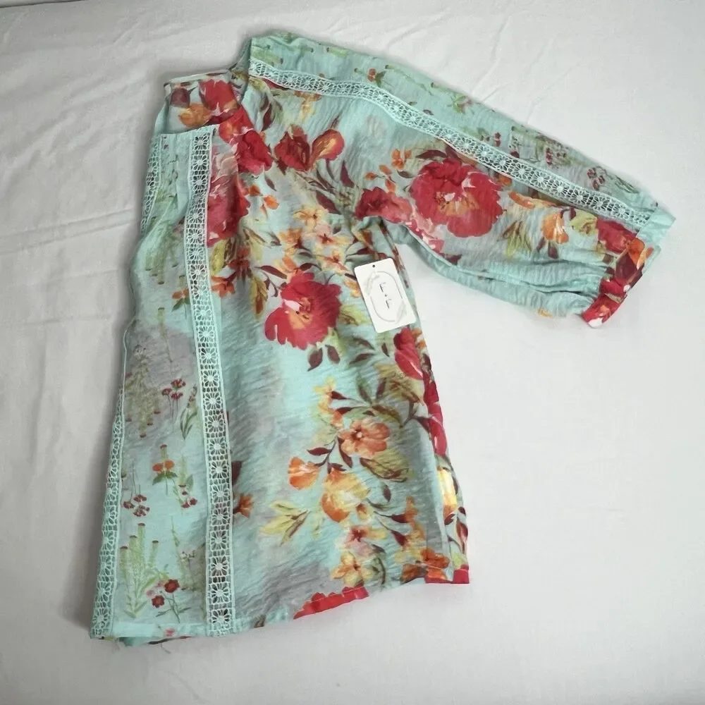 Fig Flower Women’s Floral Blouse Crochet Boho Long Sleeve Plus SZ 2X
